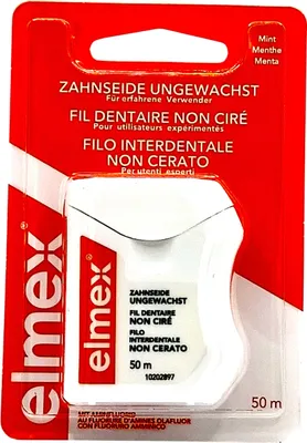 Produktbild von elmex Zahnseide, Multifilament-Zahnseide, Gewachste Zahnseide, Nylon, Minze, Weiß, Kunststoff
