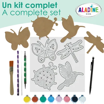 Imagen del producto de Kit de pintura con puntos Aladine - Set de pintura natural para niños, con formas de madera