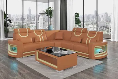 Produktbild von Ecksofa Luxus Eckgarnitur Ledersofa L Form Braun Couch Sofa Design Neu