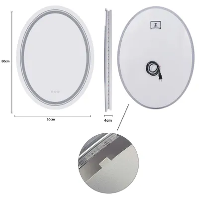 Immagine prodotto di Specchio da bagno a LED - Specchio da parete ovale, 60x80 cm - Illuminazione dimmerabile - Antiappannamento - Sensore touch - Protezione IP44 contro gli schizzi d'acqua
