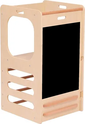 Produktbild von HOME DELUXE I Lernturm NILO – Mischholz, Pappelkern-Birkenfurnier und Buchenholz (93 x 52 x 50 cm) | 3 in 1 Funktion: Lernturm, Rutsche, Kreidetafel
