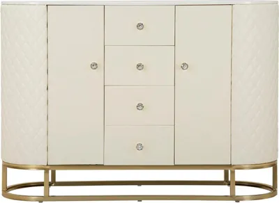 Zdjęcie produktu dla Highboard Sharon 120 x 85 x 40 cm MDF sosna metal tworzywo sztuczne białe złoto