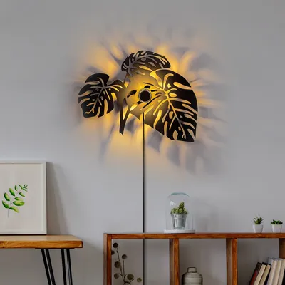 Produktbild von Opviq, Leaves, Wandleuchten, Schwarz, Metall, 51 x 51 x 47 cm
