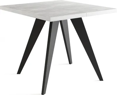 Obrázek produktu pro Čtvercový rozkládací jídelní stůl Quadro 100-200 cm - průmyslový jídelní stůl s černými dřevěnými nohami pro 4-8 osob - kuchyňský stůl v loftovém stylu - šedý beton