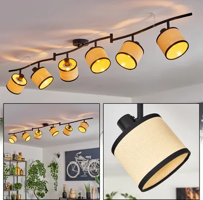 Produktbild von Tamarispa moderne Deckenlampe aus Metall/Papiergeflecht in Schwarz/Naturfarben
