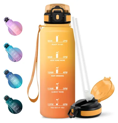 Produktbild von Sport Trinkflasche 1,5L auslaufsicher mit Strohhalm, Wasserflasche für Gym