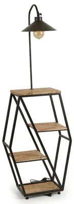 Produktbild von Stehleuchte Industrial Regal Lampe Holz Metall Design Stehlampe
