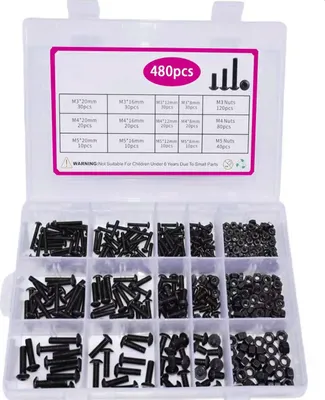 Obrázek produktu pro Sada černých metrických šroubů (M3–M5) – 480 kusů