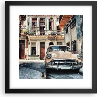 Produktbild von Gerahmtes Poster - Schwarzer Rahmen - Kubanisch Auto Mietshäuser - 30x30 cm - Wand Bild - Wanddeko - Wandbilder - Kunstposter - Wandposter - Bilderrahmen - Bilder - Kunstdruck - P2BAC30x30-4413