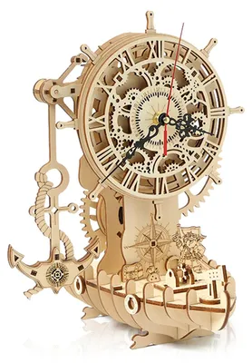 3D Holzpuzzle Uhr Piratenschiff Bausatz, 123 Teile, DIY