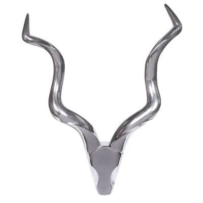 Produktbild von Deko Hirschgeweih L Aluminium Wanddeko 80 cm Landhausstil Silber Metall modern, Design Hirschkopf Landhaus Geweih Wand groß, Wohndeko Hirsch außen, Wandschmuck XL