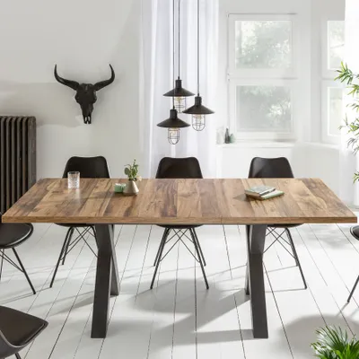 Produktbild von riess-ambiente Industrial Esstisch MONTREAL 160-210cm Eichenoptik ausziehbar mit X-Beinen Esszimmertisch Küchentisch Konferenztisch