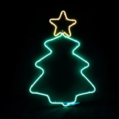 Immagine prodotto di ACA Albero di Natale illuminato per esterni, 200 LED, doppio tubo al neon da 2 m, bianco caldo + verde, IP44, 38,5 x 54 cm, cavo di alimentazione da 1,5 m X082003419