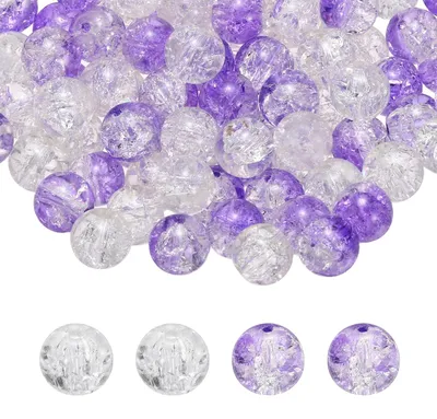 Crackle-Glaskugeln 10 mm, 120 Stück, DIY-Schmuck, Lila/Weiß