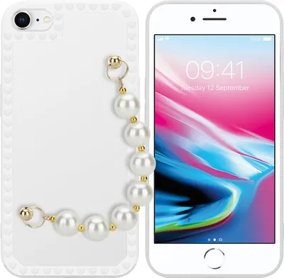 Zdjęcie produktu dla Etui ochronne Cadorabo do Apple iPhone 7 / 7S / 8 / SE 2020 w kolorze białym etui na telefon komórkowy etui TPU łańcuszek na nadgarstek