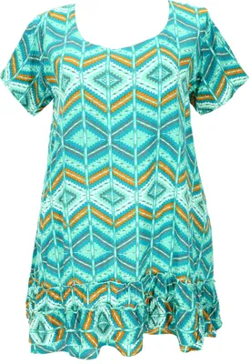 Produktbild von Boho Strandkleid, Minikleid - Türkis, Damen, Viskose, Kleider