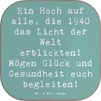 Produktbild von Mr. & Mrs. Panda Untersetzer Glas Spruch 1940 Geburtstag - Meeresbrise - Geschenk, Geburtstagsgeschenk, Erinnerungen, Coaster, Lächeln schenken, besondere Menschen