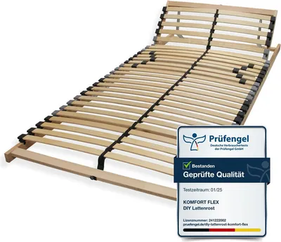 Zdjęcie produktu dla 7-strefowy stelaż listwowy 90x200 z regulowanym zagłówkiem - Ergonomiczny stelaż listwowy 7 stref i stabilna rama z drewna bukowego, 28 elastycznych listew sprężynujących,  GERMANY, nośność ok. 150 kg