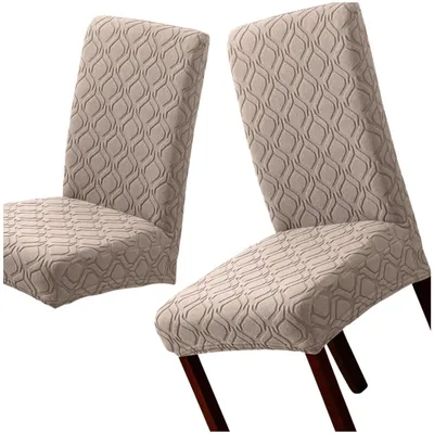 Immagine prodotto di Fodera per sedia in jacquard beige con motivo geometrico elasticizzato