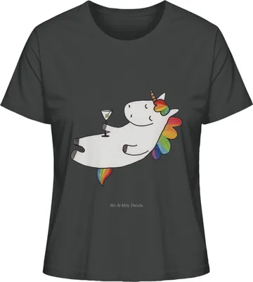 Produktbild von Mr. & Mrs. Panda Damen Basic T-Shirt Einhorn Cocktail Größe M - Anthrazit - Geschenk, Unicorn, Kurzarm, Shirt, Cuba Libre, Kurzarmshirt, Oberteil, Geburtstag, Caipirinha