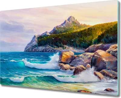 Produktbild von Coloray Hackbrett Herdabdeckplatte 80x52 cm Küchenbrett Kochplattenabdeckung Schneidebrett - Malerei Meer Wald