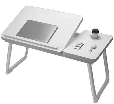 Immagine prodotto di Tavolino per laptop - Tavolino da letto/da grembo - Gambe pieghevoli - Portabicchieri - Supporto per libri e tablet - Vassoio per la colazione - Portatile - Bianco
