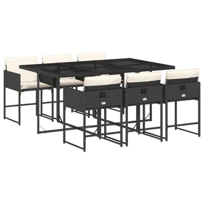 Produktbild von 7-tlg. Garten-Essgruppe mit Kissen Schwarz Poly Rattan