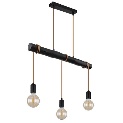 Produktbild von Hängeleuchte, Metall Holz, schwarz, Höhe anpassbar, L 60 cm