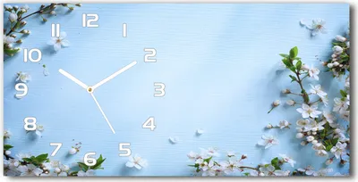 Produktbild von Wanduhr aus Glas – 60x30 cm - Glasbild - Glasuhr - Gehärtetes Glas - weisse-zeiger - Kirschblüten Hintergrund