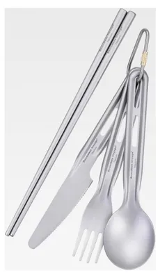 Produktbild von Titan Campingbesteck Set mit Messer, Löffel, Gabel und Essstäbchen