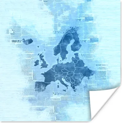 Produktbild von MuchoWow® Poster Europa - Karte - Aquarell - Blau 30x30 cm - Wandposter - Printing