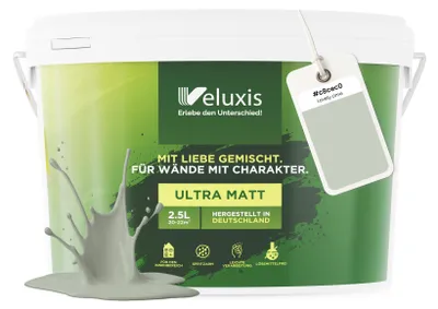 Produktbild von Wandfarbe Grün Türkis Petrol Matt Innenfarbe – Deckkraft Klasse 1, VOC-frei, Ohne Grundierung, Tropfarm – Wohnzimmer & Schlafzimmer – 2,5L – Veluxis (Lovely Lime)