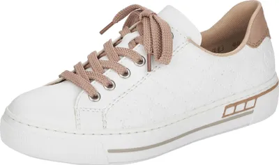 Produktbild von Rieker Damen Schnürschuh Low Top Court Sneaker Halbschuh Rauten Prägung L88W2, Größe:38 EU, Farbe:Weiß