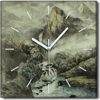 Produktbild von Coloray Uhr auf Leinwand 30x30 cm Wand Uhr Dekoration Wohnzimmer Segeltuch weiße Zeiger -China Bergwasserfall.