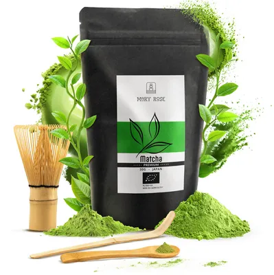 Produktbild von Mary Rose - Matcha Tee Set Premium 30g - Japanischer Grüntee Kagoshima Erste Ernte - Mit Bambusbesen Chasen 11cm, Chashaku 18.5cm Und Löffel