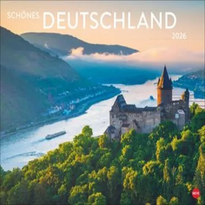 A scenic view of a castle on a hill overlooking a river, with mountains in the background and text overlay.