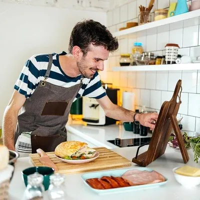Image de Support en bois réglable et pliable pour livres de cuisine et tablettes, dimensions : 37 x 22,6 x 7 cm, poids : 550 g