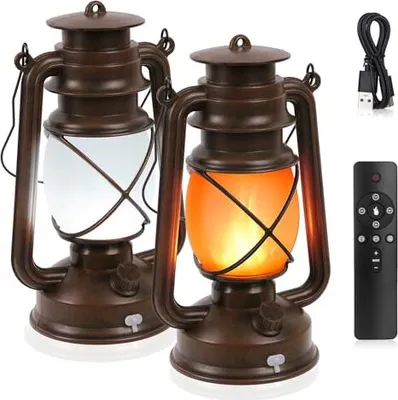 Produktbild von Laternen für Draußen 2 Stück Retro Gartenlampen Vintage Flammeneffekt Hängend USB Led Laterne Outdoor Wetterfest Lampe mit Fernbedienung