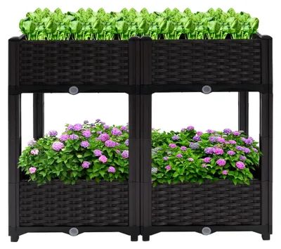 Produktbild von Hochbeet für den Garten, 2-stufige Gartenbox mit 4 Fächern, Hochbeet aus PP, Pflanzbeete für den Außenbereich, Erhöhte Pflanzer Gartenbox für Blumen, Gemüse und Kräuter, 80×40×67 cm