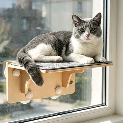 Produktbild von Katzen Fensterliege, Katzen Hängematte, Katzenbett Fenster Klappbar, Katzenhängematte mit Große Saugnäpfe zum Schlafen, Spielen