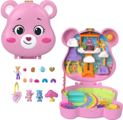 Produktbild von Polly Pocket x Glücksbärchi Puppen & Spielset mit Spielzeugauto und thematischen Accessoires, Reisespielzeug-Schatulle, Tier, 4 Jahr(e), Mehrfarbig, Kunststoff