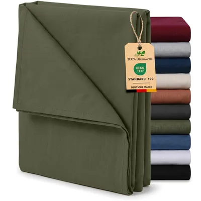 Produktbild von EllaTex Renforcé Bettlaken ohne Gummizug 140x200 Baumwolle – weiches Haustuch & Betttuch, Farbe: Khaki