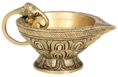 Messing Arti Deepak mit Elefantenkopf-Griff, indisches Geschenk