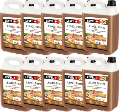 Produktbild von Leinöl Firnis 50 Liter, Holzschutz, Doppelt Gekocht, Holzpflege, Holzöl, Schnelle Trocknung, Natürlicher Holzschutz, Harzfrei RM33