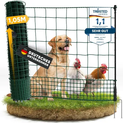 Produktbild von Weidezaun 105cm hoch - mobiler Hundezaun & Hühnerzaun extrem stabil, Camping Zaun für Hunde ohne Strom, Begrenzungszaun, Gartenzaun, Steckzaun, 25m