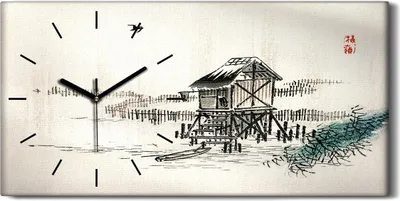 Produktbild von Wanduhr Bürouhr Leinwand Bild 60x30 Malerei Asiatische Hütten See Boot Kunst - schwarze Hände