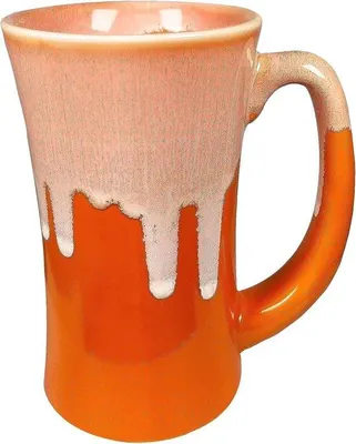 Produktbild von Große keramische Kaffeetassen, 500 ml, handgefertigt, keramisch, groß für Büro und Wohnzimmer, großer Griff, magnetfreundlich, Geschirrspülerfreundlich, einzigartige Glasurentextur (Orange)