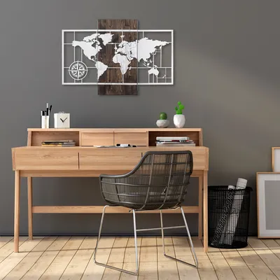 Produktbild von Wallity, World- SKL2235, Nussbaumfarbe,|,Silber, Sonstige Wohndekorationen, 85 x 58 cm, 50% Holz (Dicke: 3 cm) / 50% Metall (Dicke: 1
