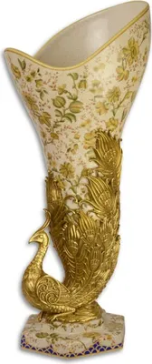 Produktbild von Casa Padrino Jugendstil Vase im Pfau Design Mehrfarbig / Gold 22 x 23,6 x H. 55,9 cm - Barock & Jugendstil Deko