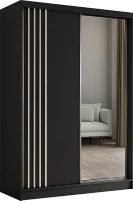 Produktbild von ALTDECOR Kleiderschrank mit Spiegel und Schiebetüren, kugelgelagerte Führungsschienen und Aluminium-Leisten, LED-Beleuchtung (16 Farben) und Fernbedienung - NALLA - 150 cm (Schwarz + Schwarz + Weiß)